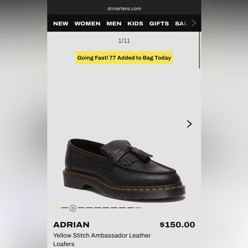 Dr. Martens Black Leather Loafers with Yellow Stitching